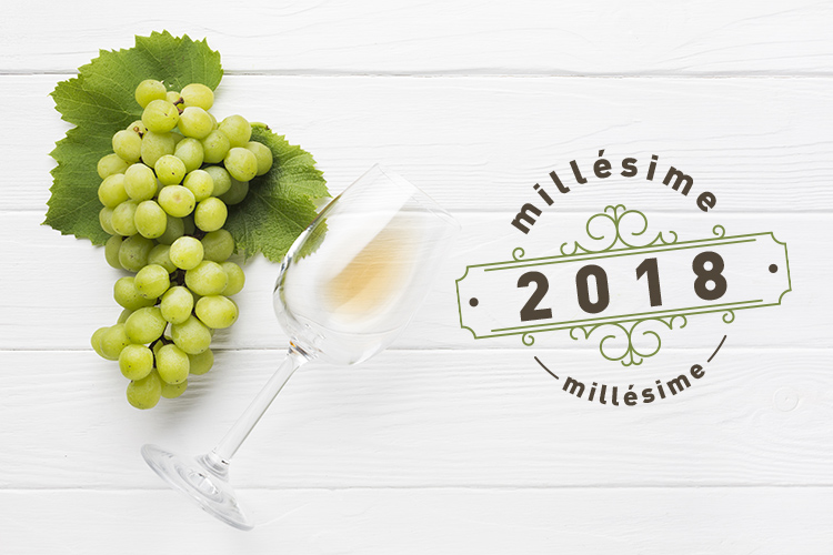 Raisin, verre et picto millésime 2018